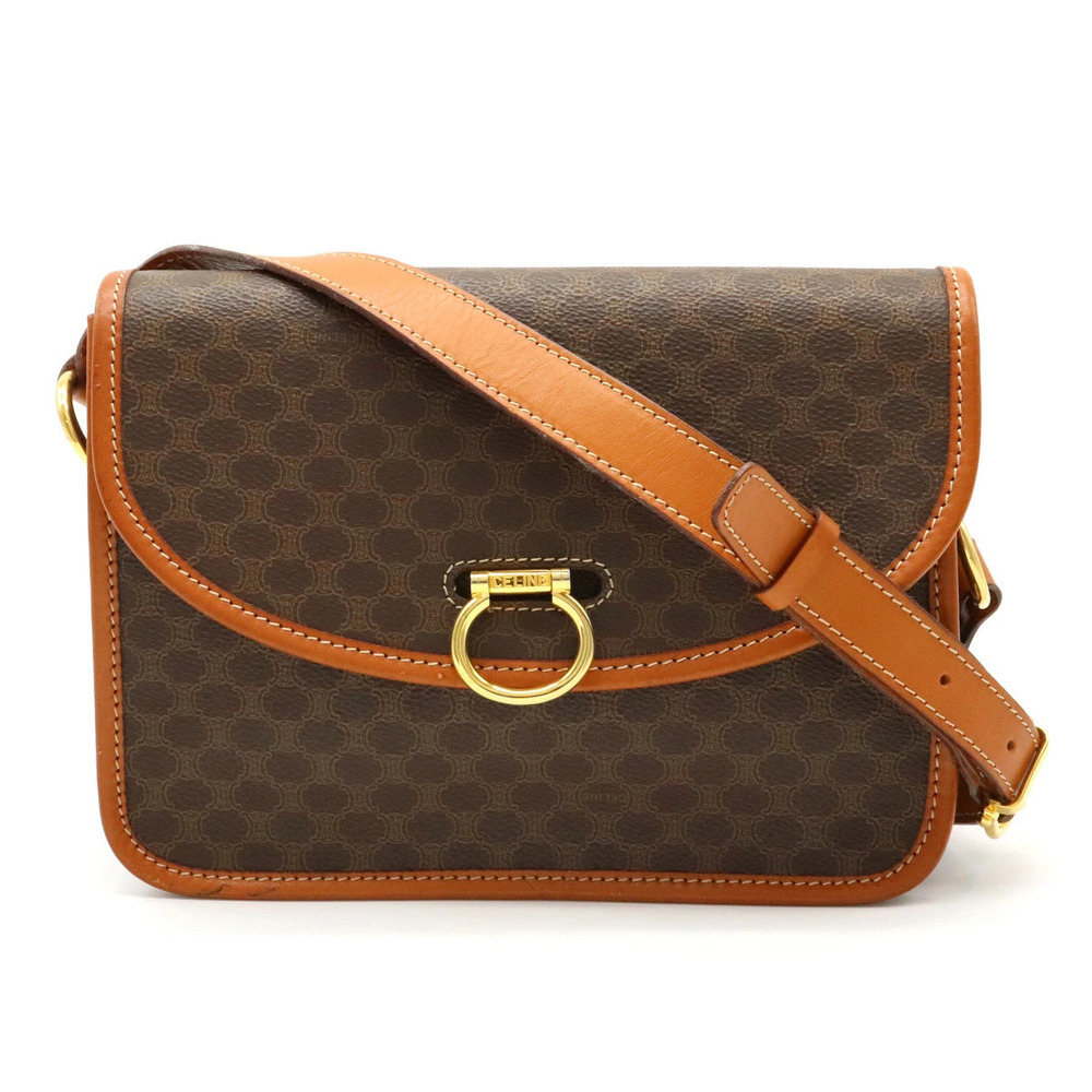 Celine Macadam Crossbody Bag leather brown dark